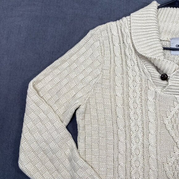 ASOS Womens Cable Knit Sweater Shawl Collar Small Beige Long Sleeve Pullover - Picture 8 of 11